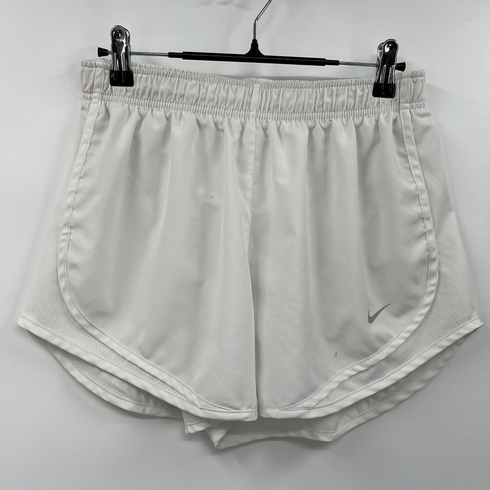 Nike Medium Dri-FIT Running Shorts Womens White Mesh Inset Athletic Workout
